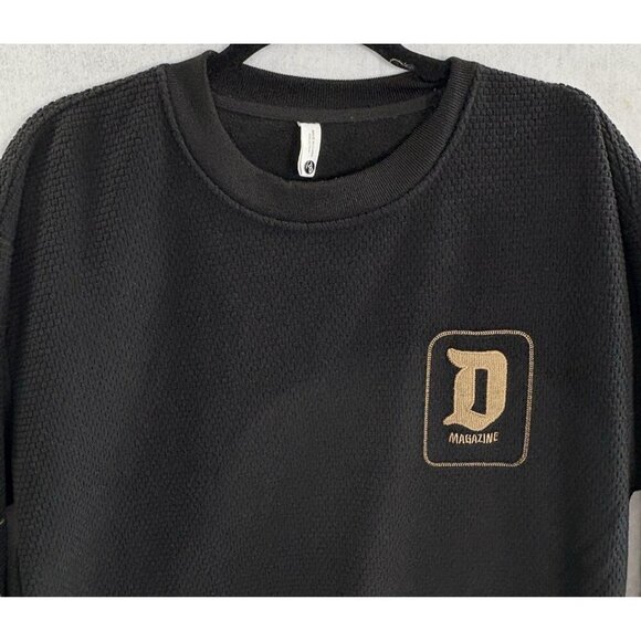 D MAGAZINE Men Pullover Textured Sweatshirt Sz L Black Embroidered Logo 22-13 - Picture 3 of 12